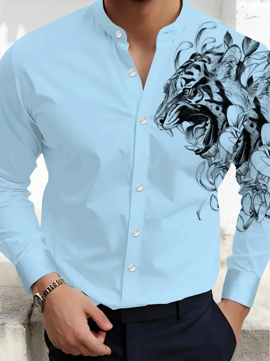 

New men's casual printed shirts, summer men's long-sleeved shirts, 3D printed lapel shirts, men's shirts