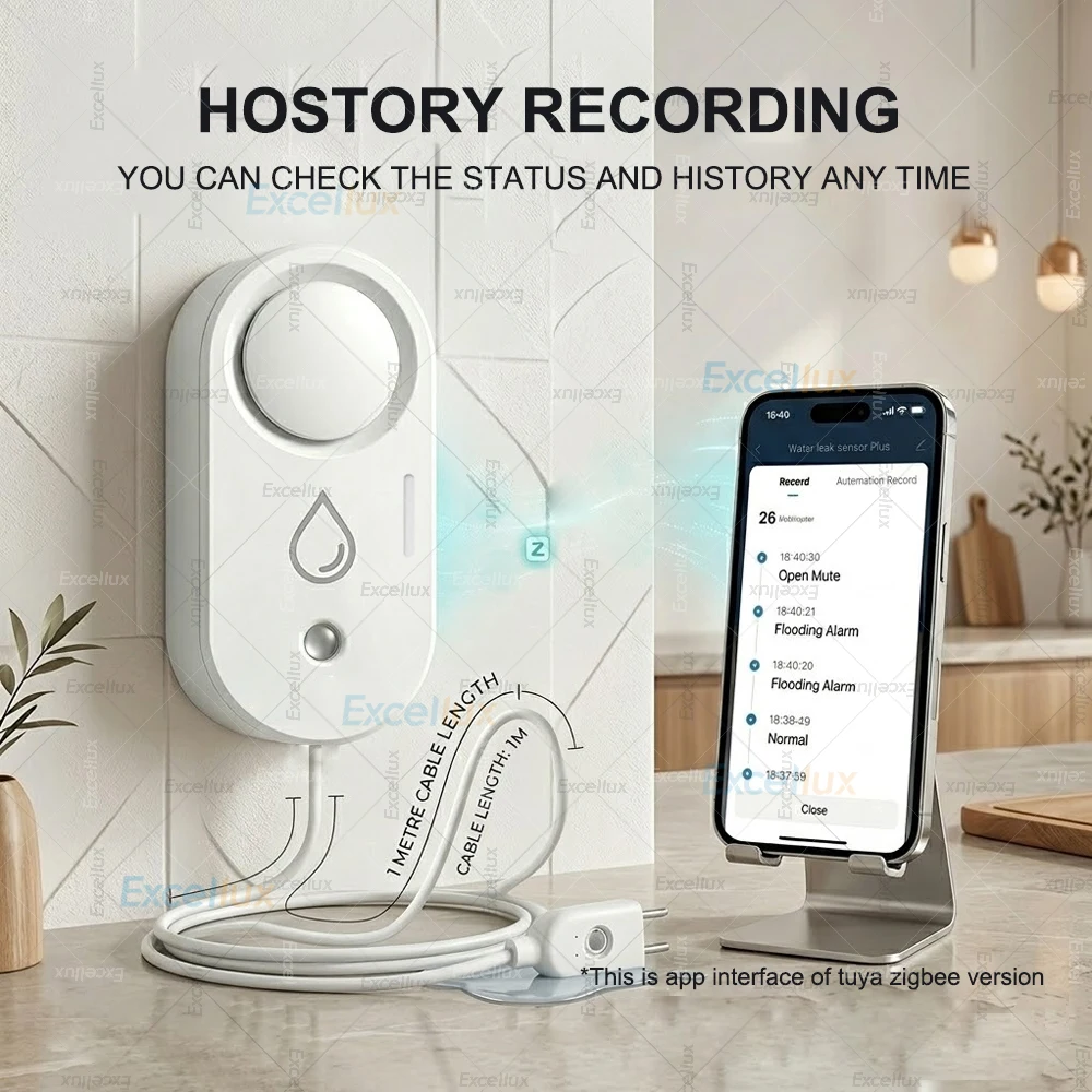 Smart Water Leak Sensor ZigBee Flood Leakage Sensor With 110dB Siren Alarm APP Remote Monitor for Kitchen Bathroom For Tuya/Z2M view 4