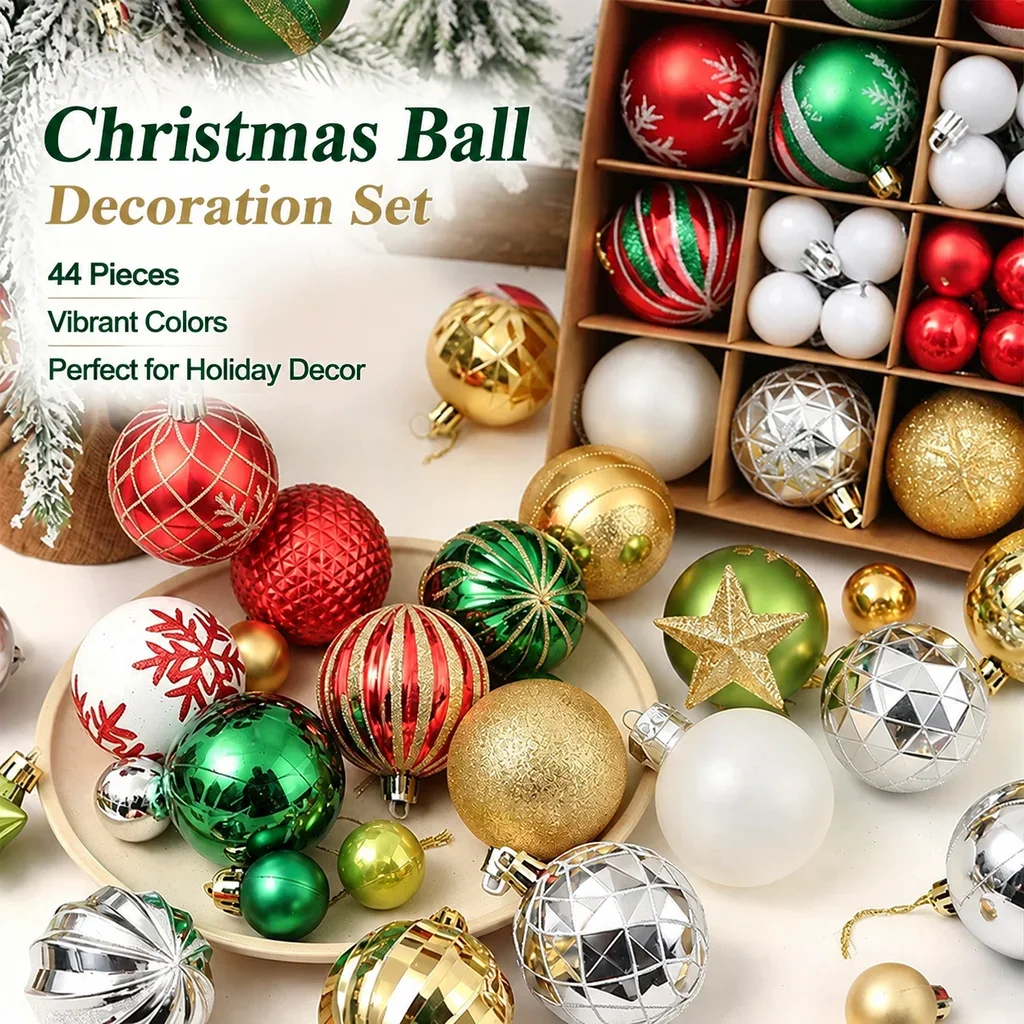 44Pcs 3/6CM Christmas Ball Merry Christmas Tree Topper Decoration for Home Decor Holiday New Year Navidad Gifts Supplies