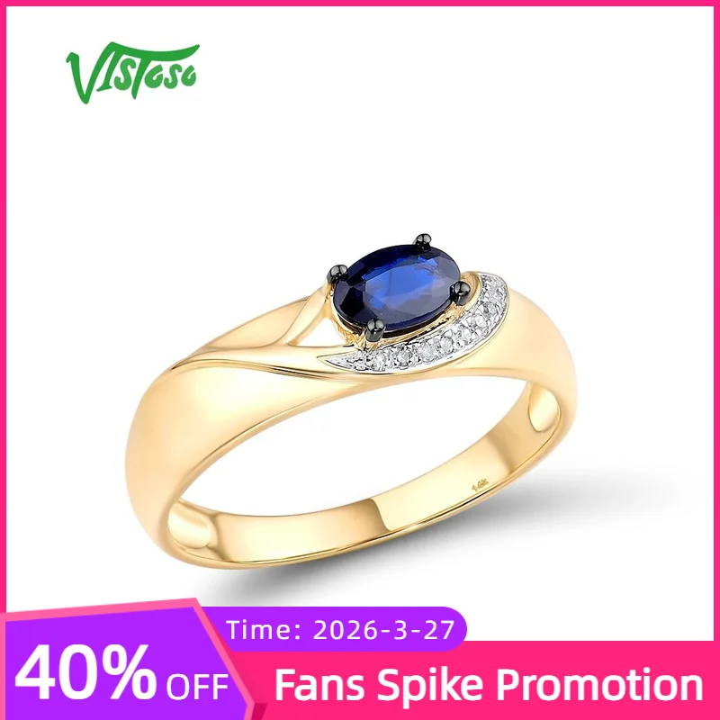 

VISTOSO Gold Rings For Women Genuine 14K 585 Yellow Gold Ring Sparkling Diamond Blue Sapphire Luxury Trendy Chic Fine Jewelry