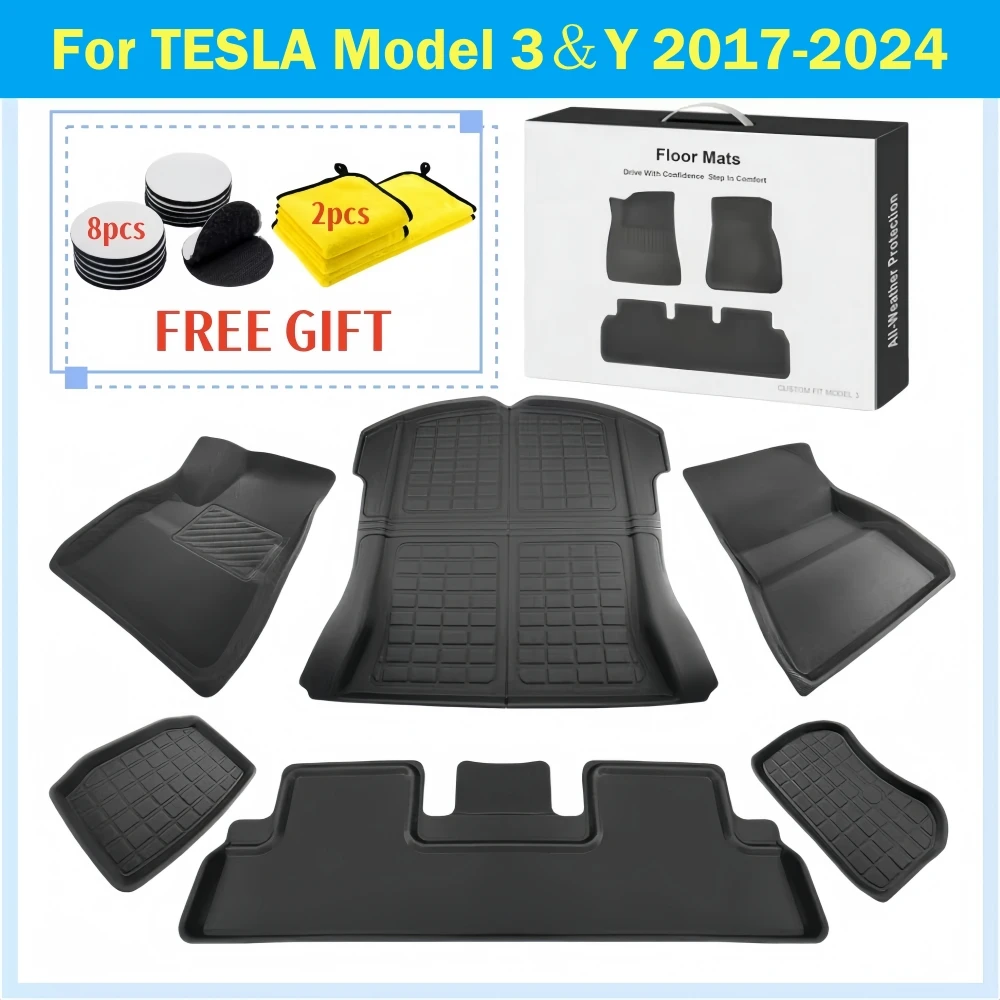 

2024 Year 3D Floor Mats For Tesla Model 3 Model Y Custom Fit XPE Floor Carpets Trunk Storage Mat Waterproof Non-Slip Car Mat