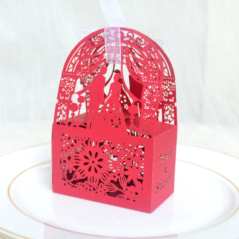 

New Design Bride and Groom Laser Cut Custom Anniversary Wedding Favors Boxes Elegant
