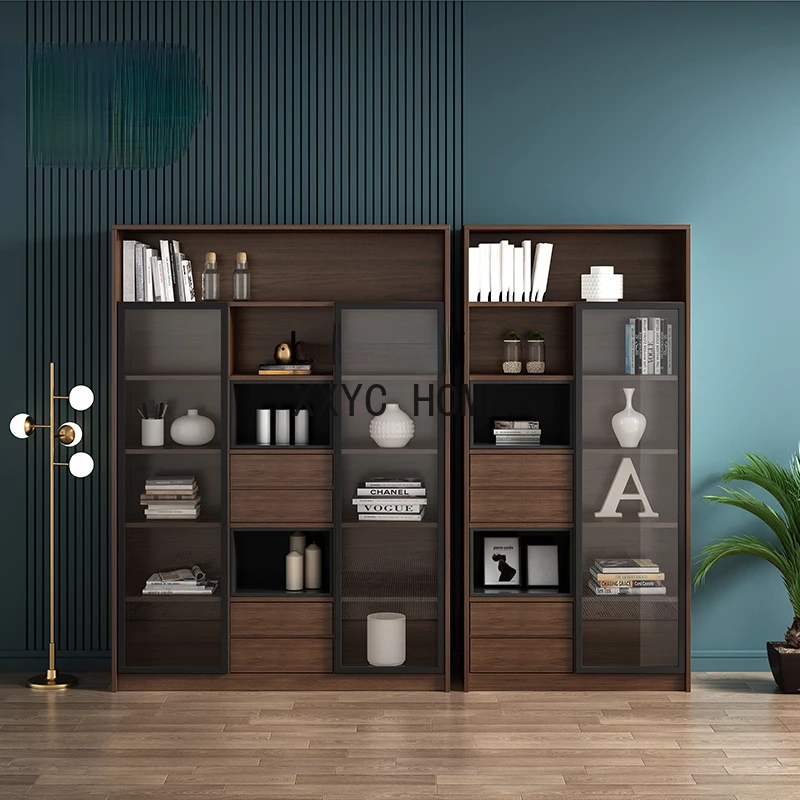 

Modern Minimalist Storage Cabinet Glass Door Bookcase Small Apartment Storage Cabinet with Door Floor Bookshelf