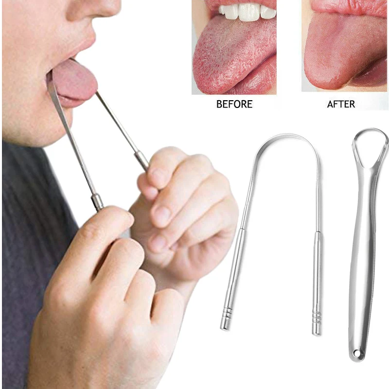 Tongue Scraper Cleaner for Bad Breath Dental Kit  stainless Steel Metal Tongue Brush Surgical Grade Professional Eliminate