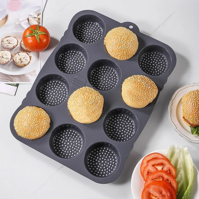 

Food ade Silicone Burger Mold 2 Hole Bread Baking Tray Easy to Demold Kitchen Baking Tools BBQ Utensils DIY Baking Molds