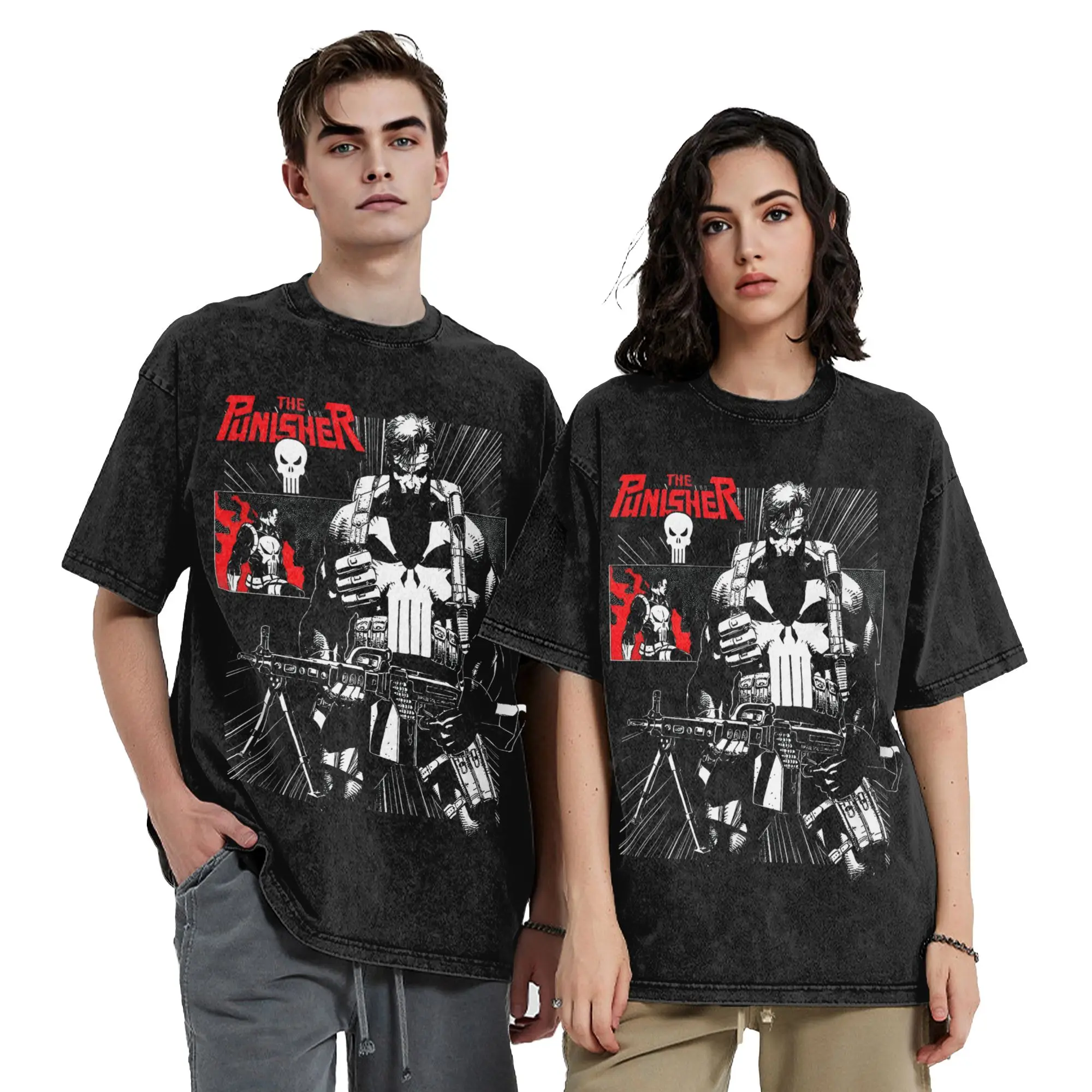 Punisher Armed And Dangerous Comic Panels Washed T Shirt  100% Cotton Clothes Unique Short Sleeve Round Neck Gift Idea T-Shirts