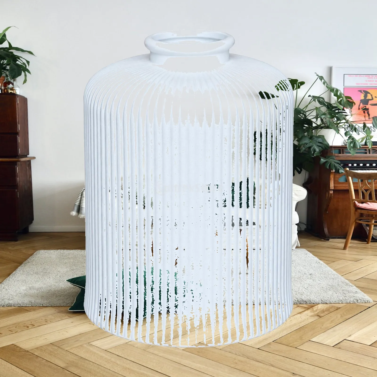 White Ceramic Pendant Light Cover Handmade Porcelain Lamp Shade Cylinder Style for Hallway Reading Corner