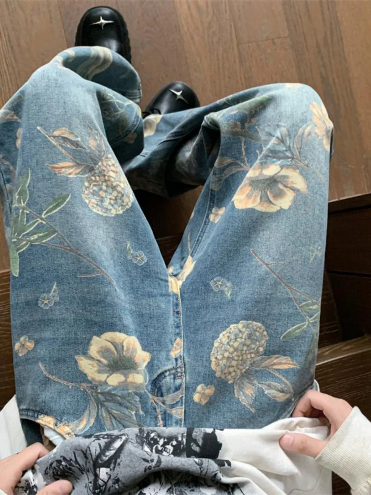 

Retro American Waed Denim Jeans Men's Loose Straight Leg Wide Leg Pants Autumn Faion Brand Youth Low Waist Zipper Fly