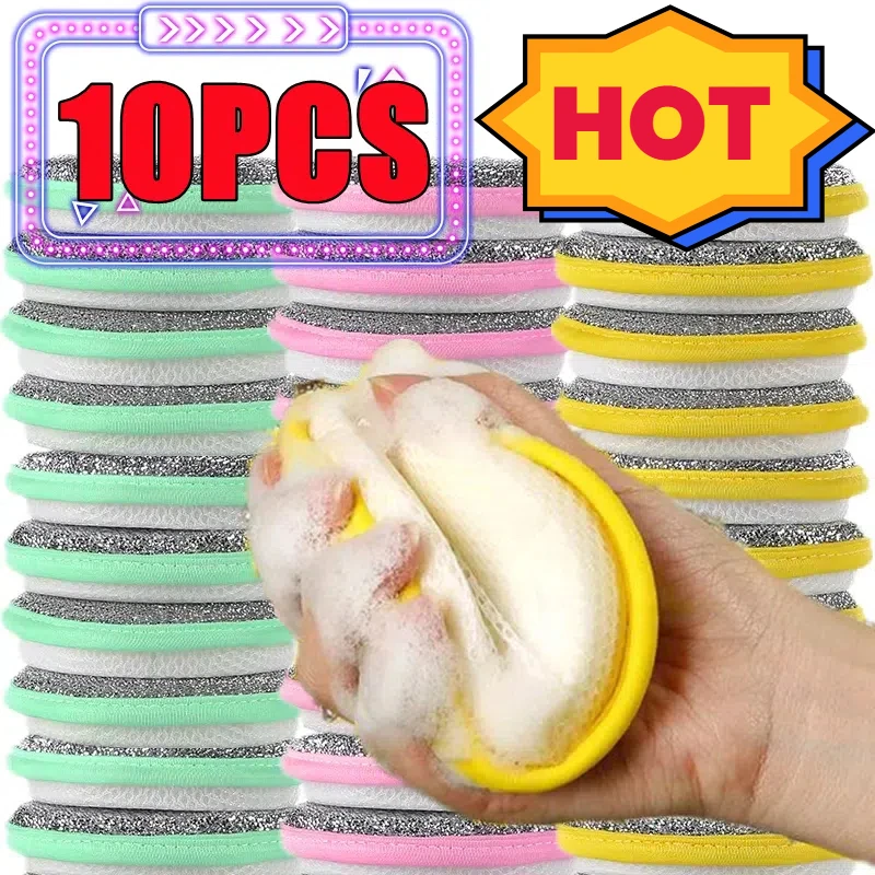 New 10-1PC Double Side Dishwashing Sponge Household Cleaning Tools Dish Brush Cleaning Supplies Pot and Dish Cleaning Sponges