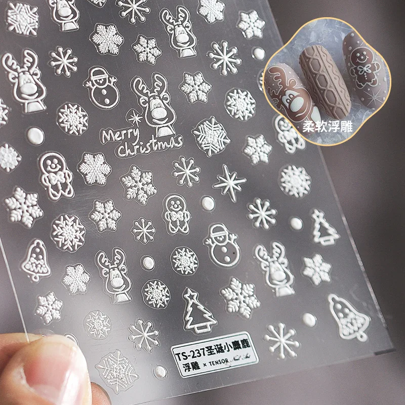 

5D Embossed Nail Stickers Japanese Style Matte Sheer Cute Christmas Fawn Self Adhesive Premium Vinyl for Women Party