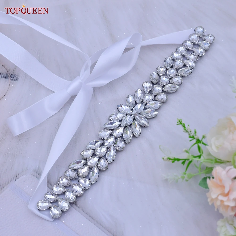 

TOPQUEEN S90 Silver Rhinestones Bridal Belt Woman for Wedding Evening Dress Accessories Female Moroccan Fashion Applique Sash