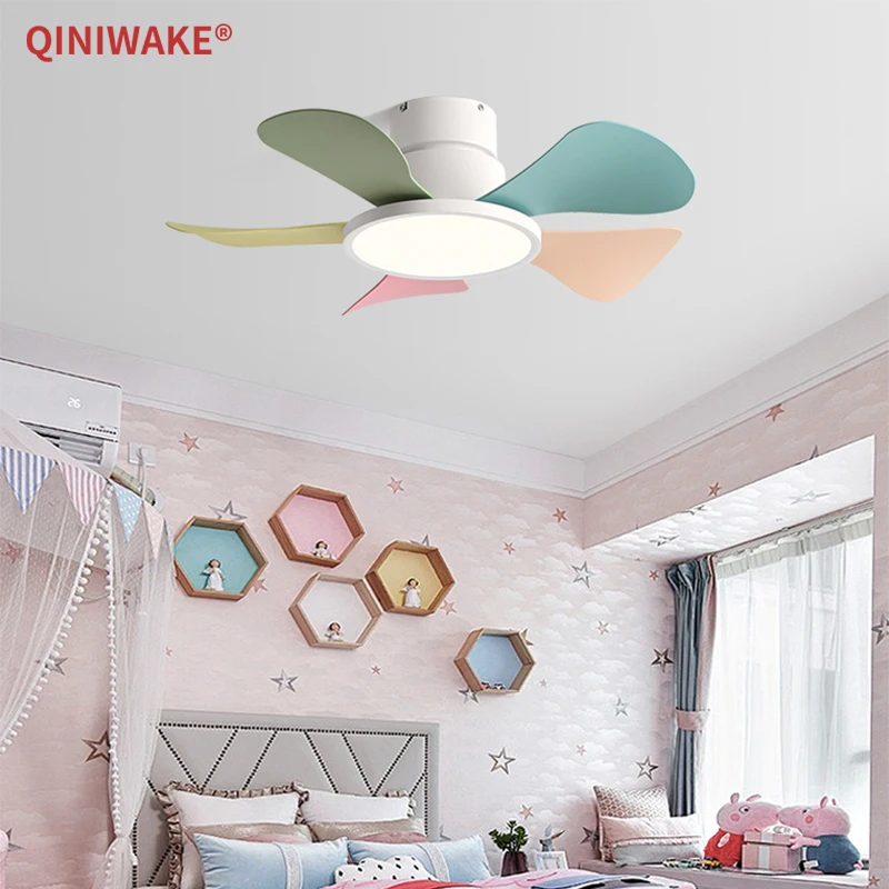 QINIWAKE 30 Inch LED Ceiling Fan Reversible 6-Speed Quiet DC Motor with Remote Multi-Color Styles for Bedroom Balcony