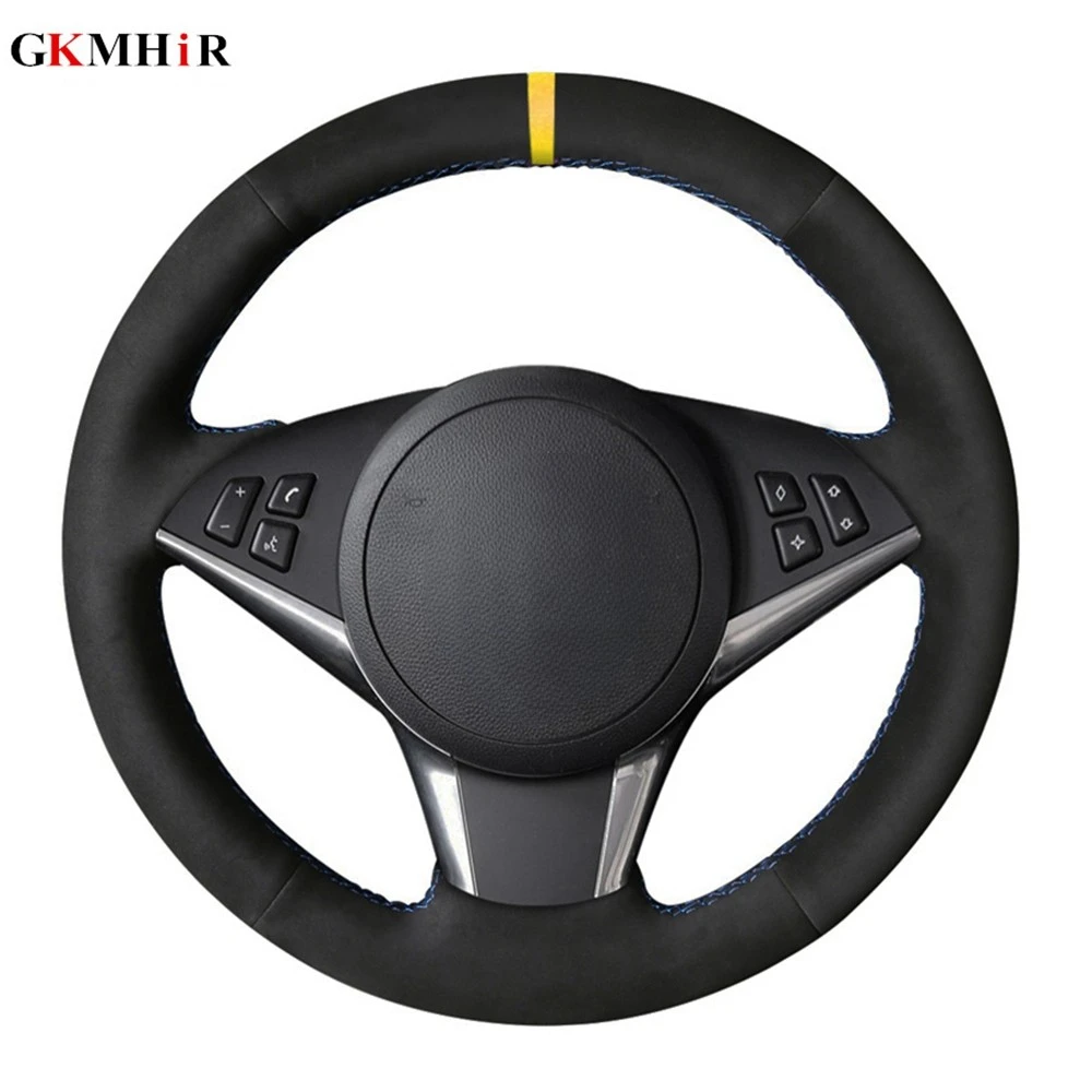 DIY Black Genuine Leather Suede Car Steering Wheel Cover For BMW E60 530d 545i 550i E61 E63 E64 630i 645Ci 650i 2004-2009