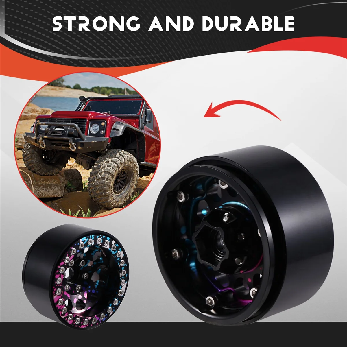 

1.9Inch Beadlock Wheel Rainbow Rim Hub for 1/10 TRX4 SCX10 SCX10 D90 CC01 RC Crawler Car