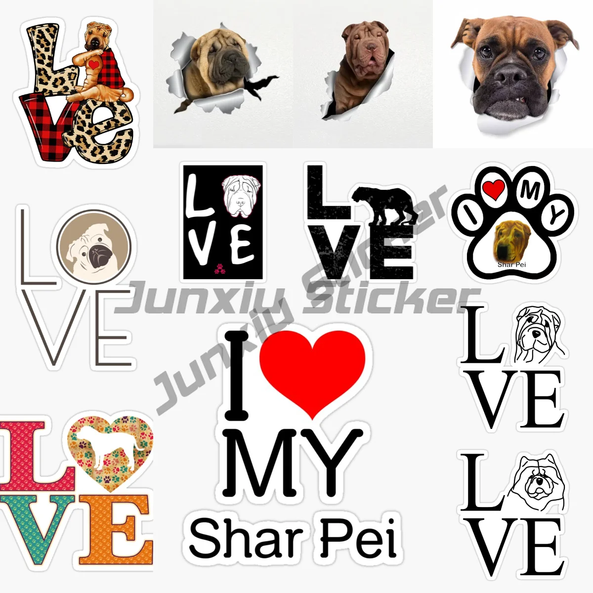 LOVE SHAR-PEI Dog Car Sticker Shar Pei Dog Pet Animal Waterproof Vinyl Decal Car Accessories Decor Pegatinas Para Coche