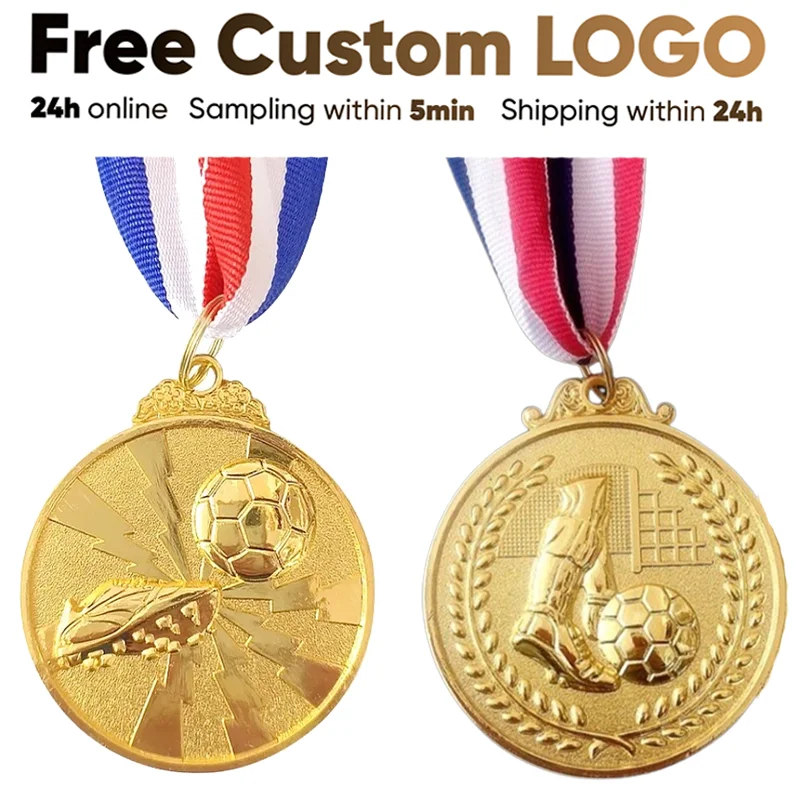 

Золотая наградная медаль с бесплатной персонализацией для победителей, призы для футбольных соревнований, наградная медаль в качестве сувенирного подарка для детей, занимающихся спортом на открытом воздухе