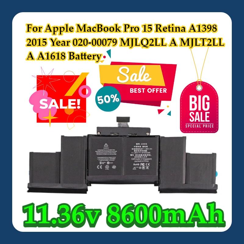 

For Apple MacBook Pro 15 Retina A1398 2015 Year 020-00079 MJLQ2LL A MJLT2LL A 11.36v A1618 Battery