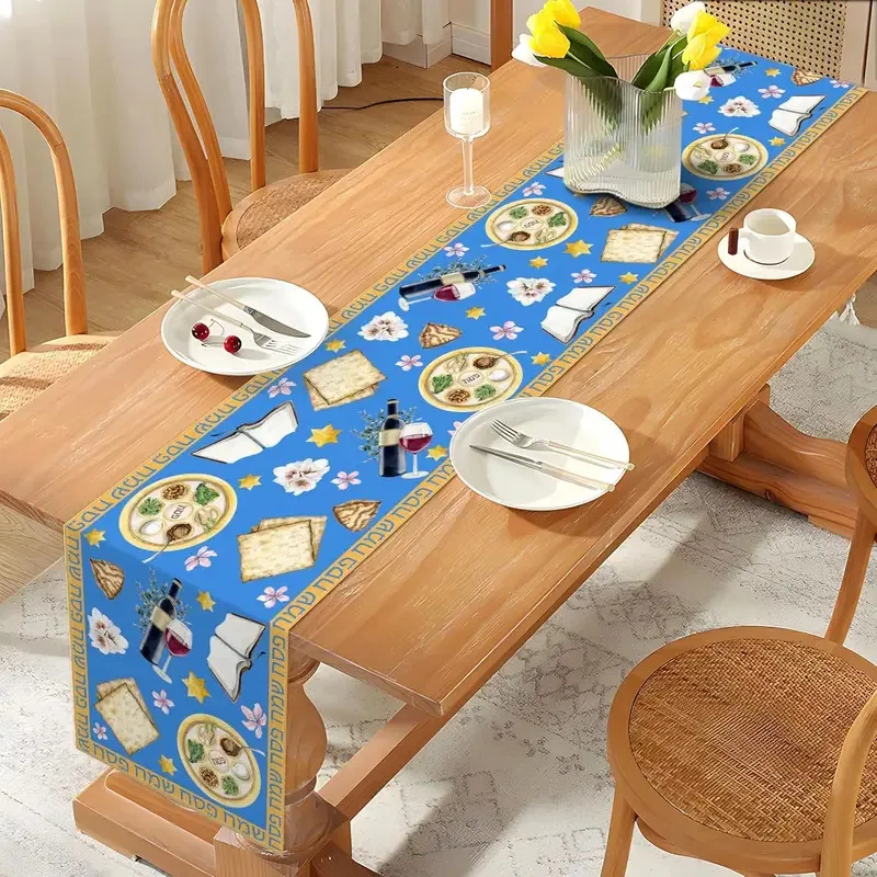 VIKAMA Jewish Passover Table Runner Pesach Seder Linen Table Decor Holiday Kitchen Dining Table Decoration For Home