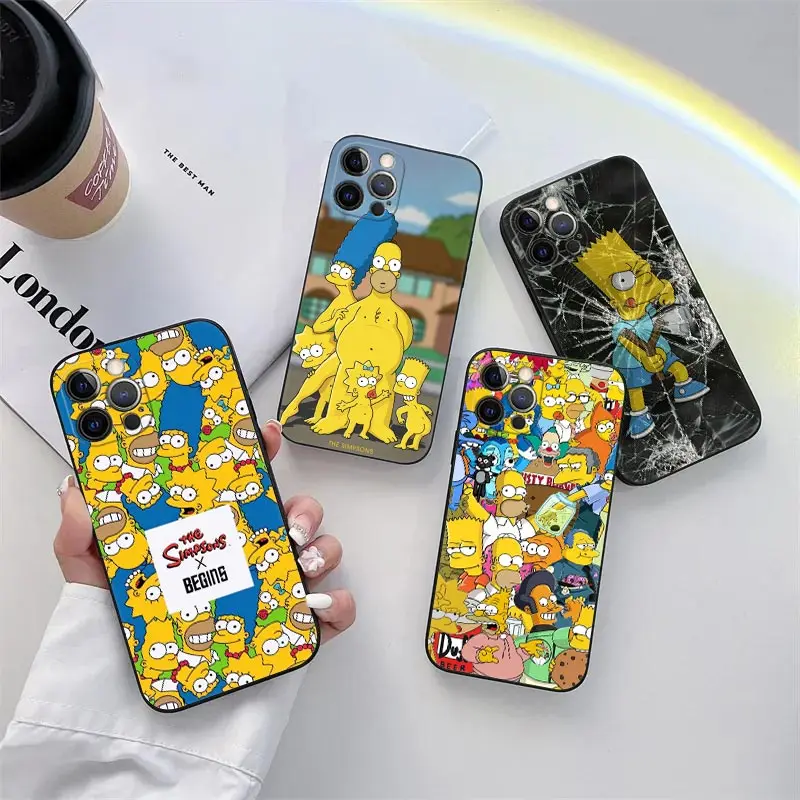 

Cartoon Homer S-Simpson-Family Phone Case for iPhone 11 15 Pro Max Case Coque 14 Plus 13 Pro 12 11 X XS XR 7 8 SE TPU Soft Cover