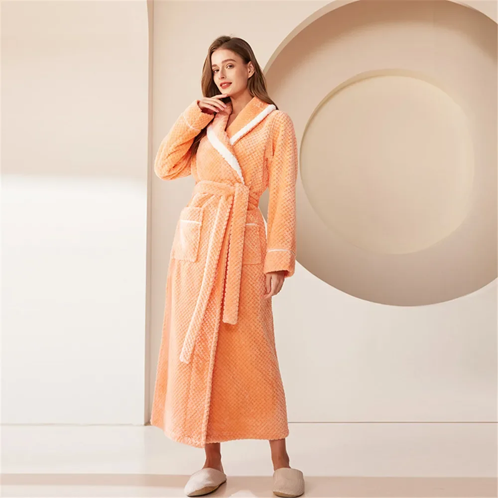 Thickened Warm Flannel Robe Large Size Autumn Winter Couple Pajamas Coral Velvet Ladies Bathrobe Homewear Men Sleepwear