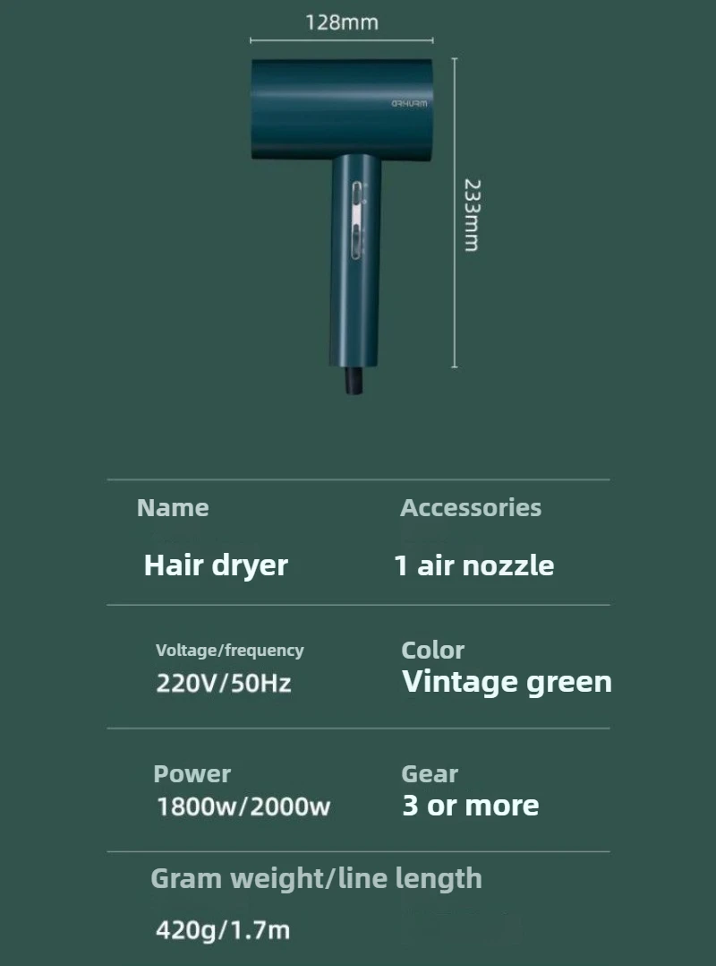 Secador de pelo plegable para el hogar, 1800W, alta potencia, secado rápido, iones negativos, cuidado del cabello, 220V 57 °   Temperatura constante