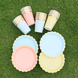 Disposable Tableware Paper Plate Lace Cups Hot Stamping Lace Paper Plates Wedding Happy Birthday Party Supplies Baby Shower