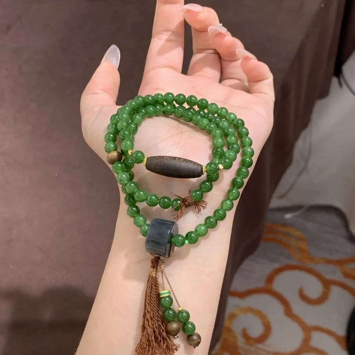 

Original design new natural Hetian jade jasper multi-purpose necklace, three-circle bracelet women's light luxury versatile jewe