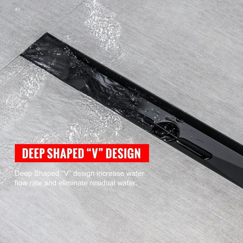 Ralo de Chuveiro Quadrado Preto Fosco de 18 Polegadas com Grelha Coletora de Cabelos e Pés Niveladores