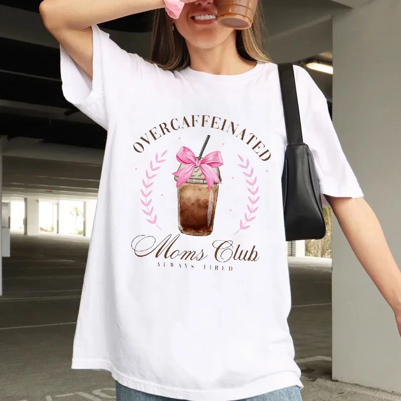 Clothing Mom Social Club Printed Short Sleeved Top Trendy Style Cartoon Fashion Versatile Women\'s Printed Street Fun T-Shirt.