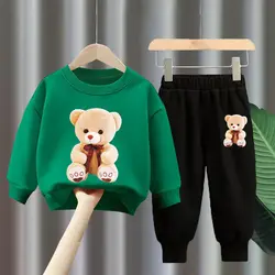 Autumn Baby Girls Clothes Set Kid Boy Cartoon Bear Printed Sweatshirt Pullover And Pants 2pcs Suit Children Top Bottom Tracksuit