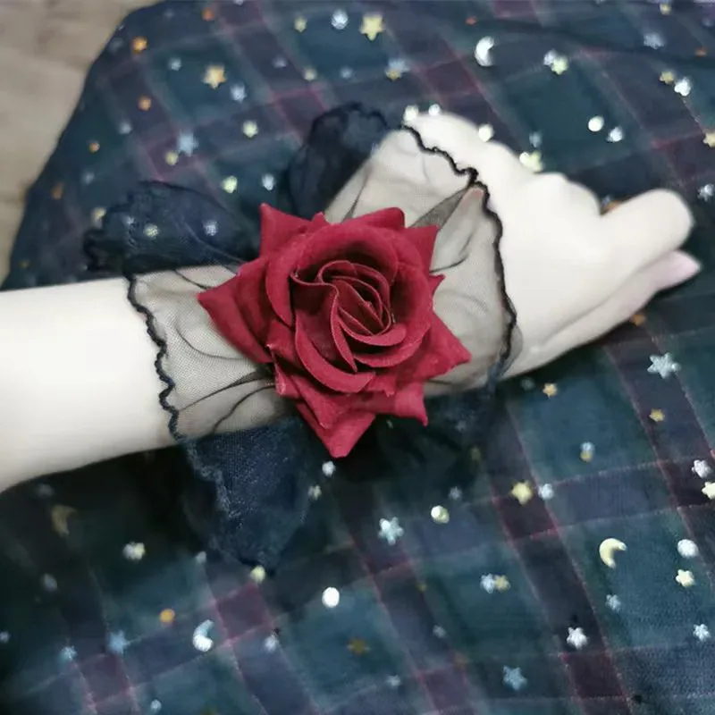 2026 Lolita Hand Sleeve Wrist Cuffs for women Rose Flower Wrist Cuffs Ruffled girls Elastic  black Lace Bracele Cosplay Wristban