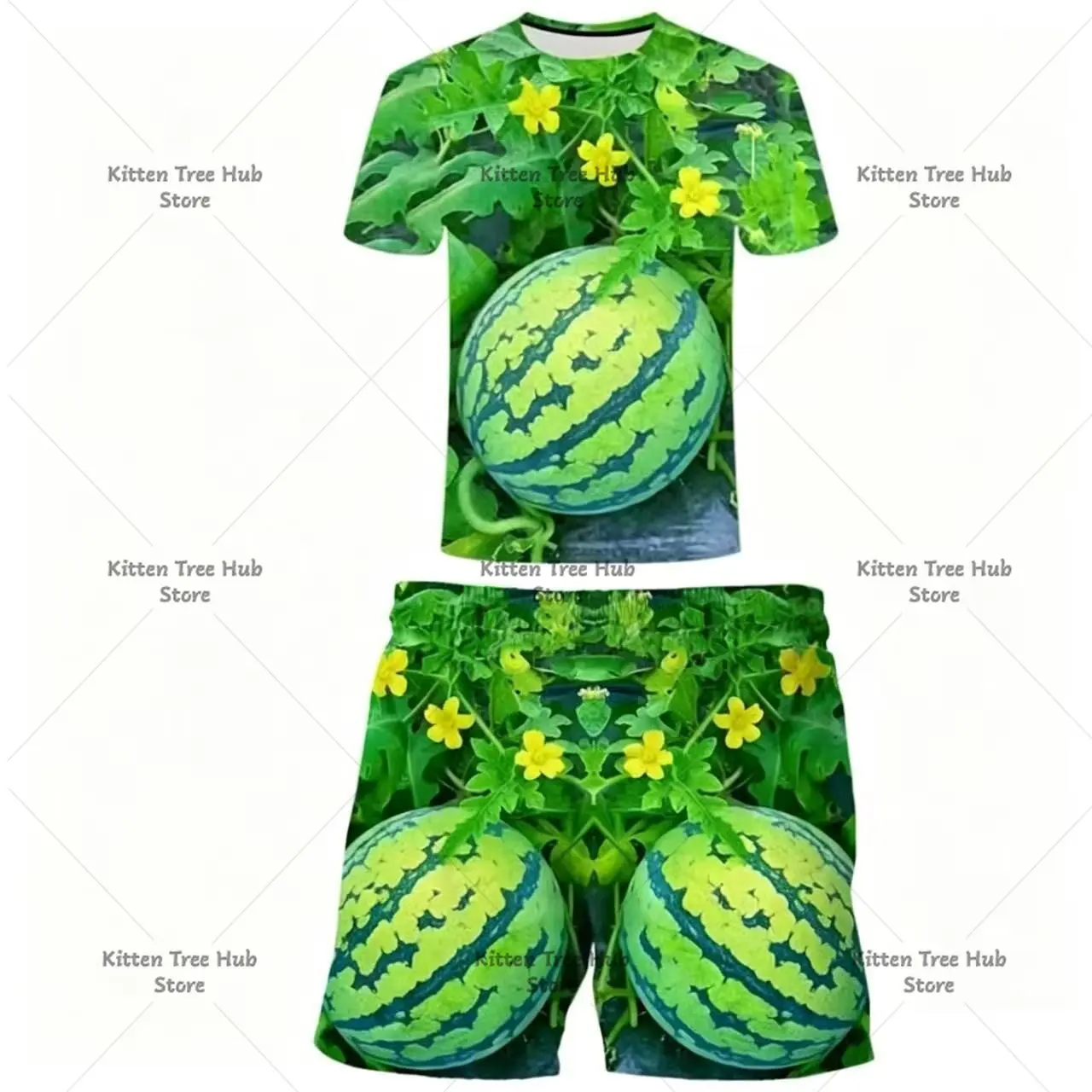 [this melon is ripe] big watermelon short-sleeved 3d stereo visual effect big belly breathable and cool printed men's t-shirt