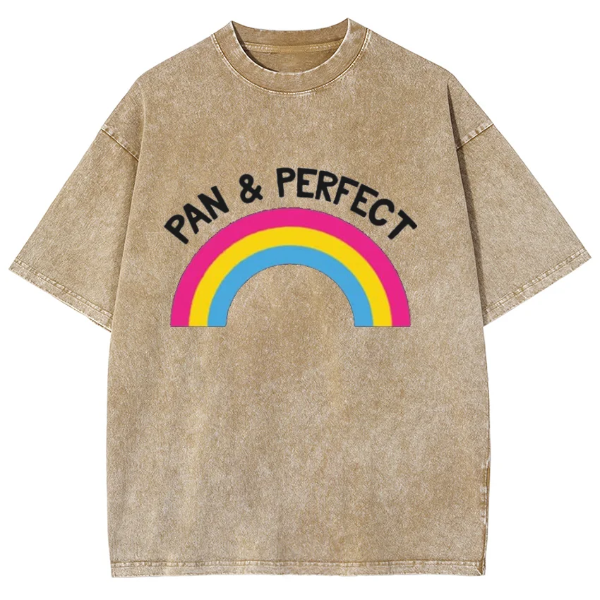 Rainbow Letter Print Men's Women's T-Shirts Unisex Aesthetic Cool Oversized Washed Denim Short Sleeve 2024 Summer Casual Top