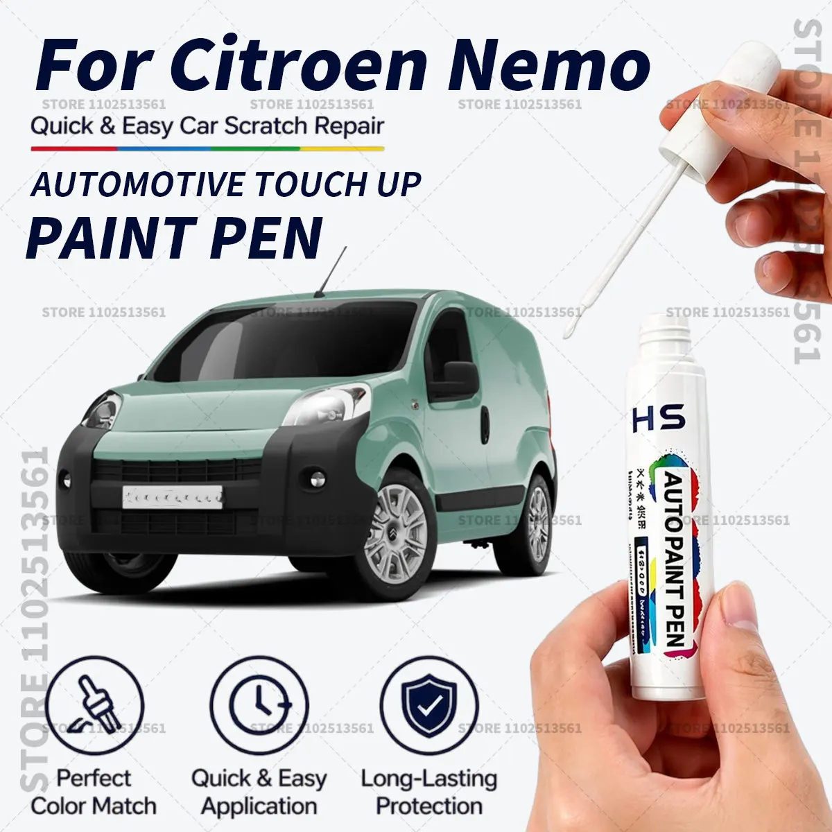 Caneta de Reparo de Pintura para Citroen Nemo, Ferramenta de Reparo de Arranhões na Pintura do Carro, Cores: Vermelho Exuberante, Cinza Grafite, Branco Polar, Azul Pacífico, Preto