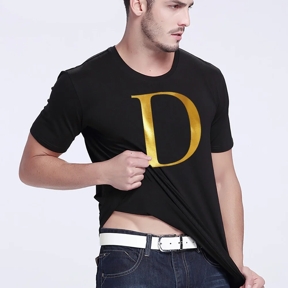 Letter Combination Fashion Men T-shirt Letter Font A B C D E F G Short Sleeve Tops Summer Short Sleeve Black T-shirt Clothing