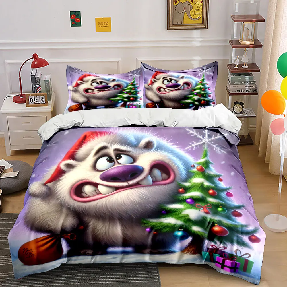 Cute yeti with Santa hat celebrating Christmas Print Duvet Cover Bedding Set Included 1*Duvet Cover 2*Pillowcases