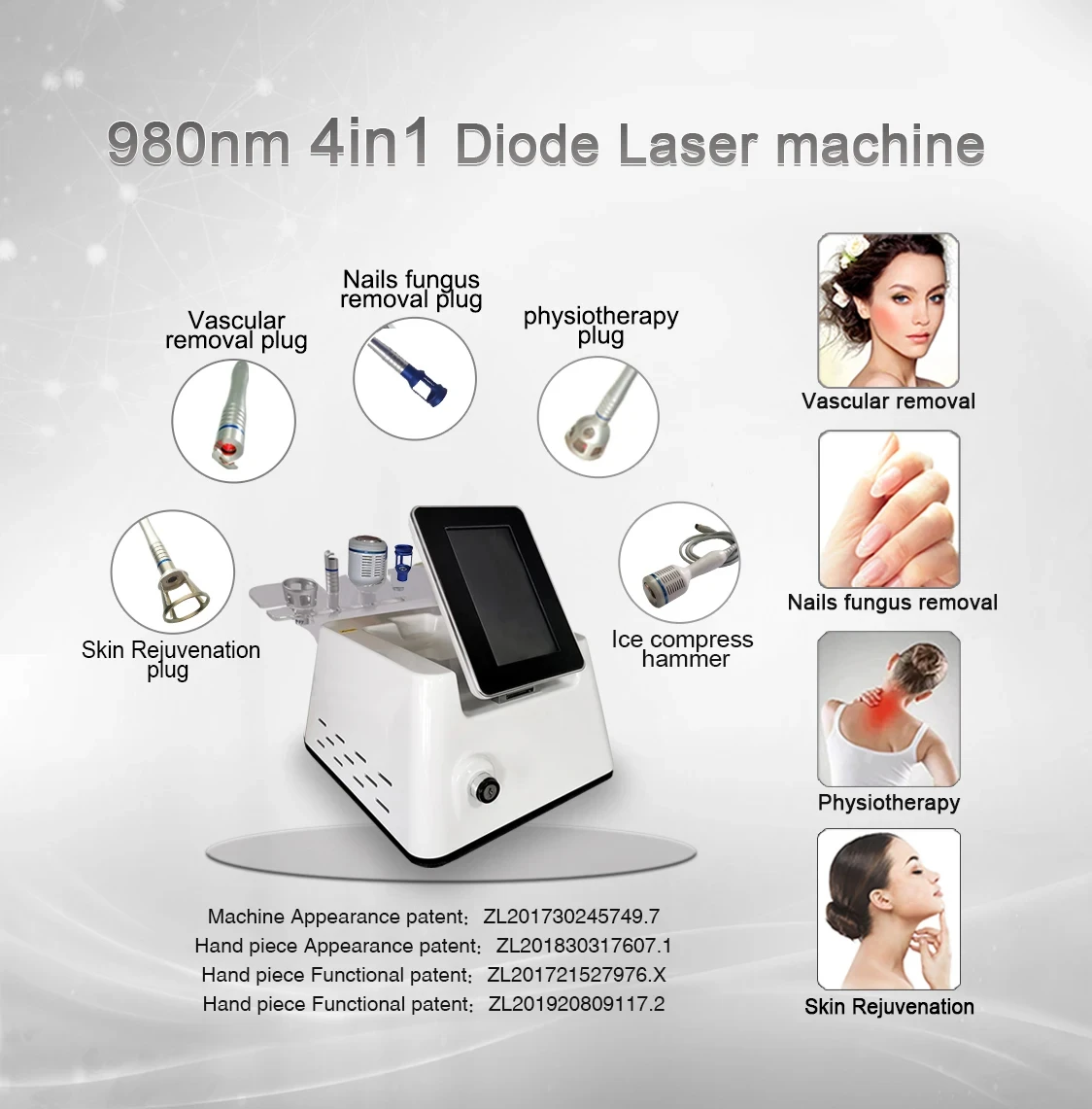 

Усовершенствованный диодный лазер 5 в 1, 980 нм, косметическое оборудование, удаление сосудистых вен, лечение грибка ногтей, технология Scarless CE