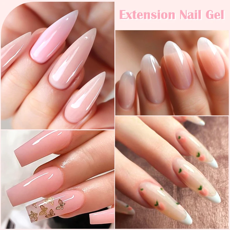 MEET ACROSS 20ml Hard Extension Nail Gel System Milky White Pink Transparent Builder Nail Art Varnishes Gel for Manicure Design