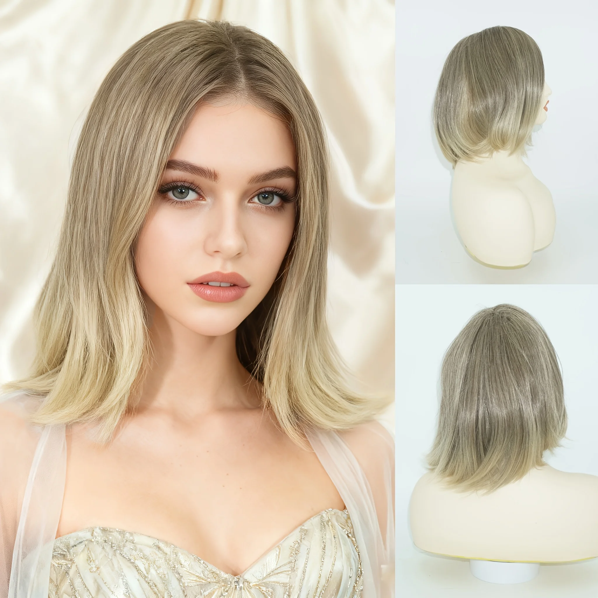 Ladies' Fashion Casual Light Golden Straight Hair Heat-Resistant Synthetic Wig - Natural-Looking All-Women Universal Wig