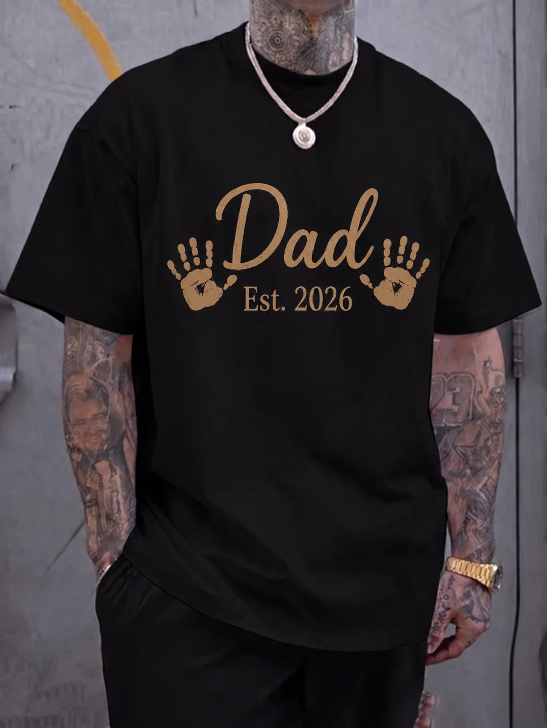 

Men Graphic t Shirt Short Sleeve Classic Fit Dad Handprint Vintage Retro Print Streetwear Outdoor Casual Daily Wear Soft Cotton