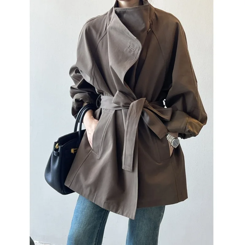 

New Women's Windbreaker Jacket 2025 New Autumn British Style Korean Mid Length Waist Cinched Coat Female Clothing