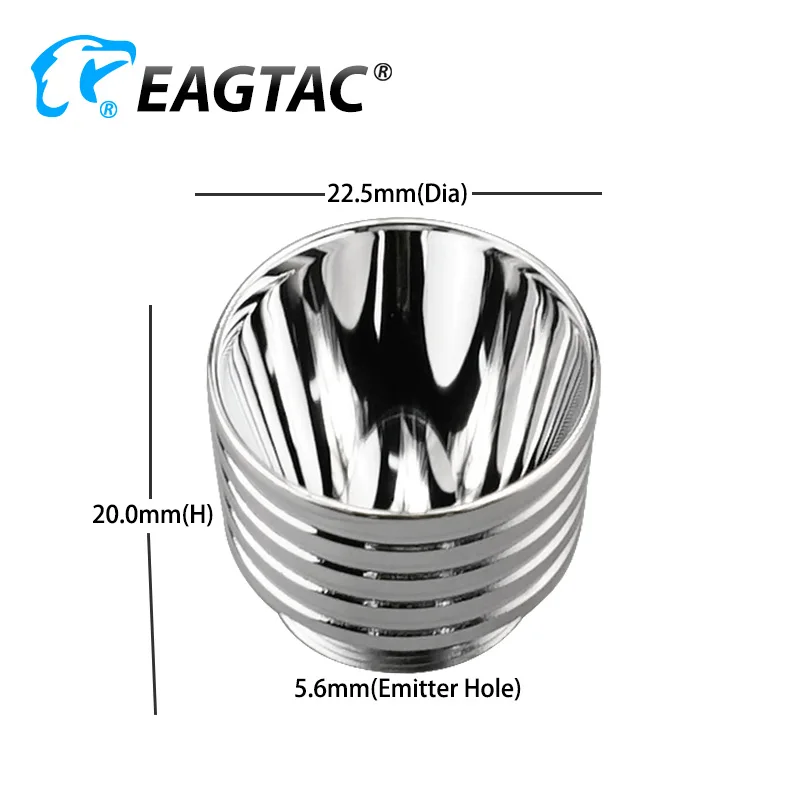 

SKU2008 22,5 мм (Г) x 20 мм (В) 5,6 мм гладкий алюминиевый отражатель с отверстием излучателя для EAGTAC MX25L4C XPG2 SST20 Nichia...LED