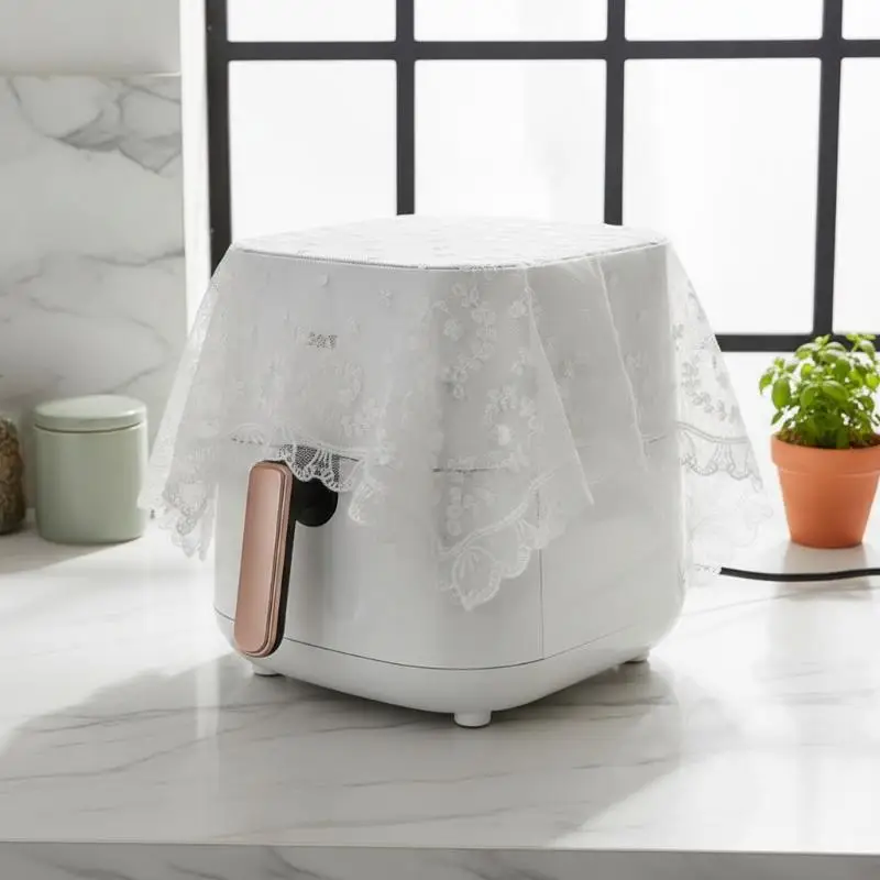 White Lace Dustproof Cover Square Air Fryer Dust Cover Electric Rice Pot Cover Oilproof Kitchen Pressure Cooker Protector Cover