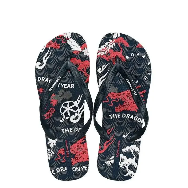 New Hotmarzz Black Flip Flops Men's Casual Flip Flops Outdoor Trendy Student Personalized Beach Shoes Anti Slip
