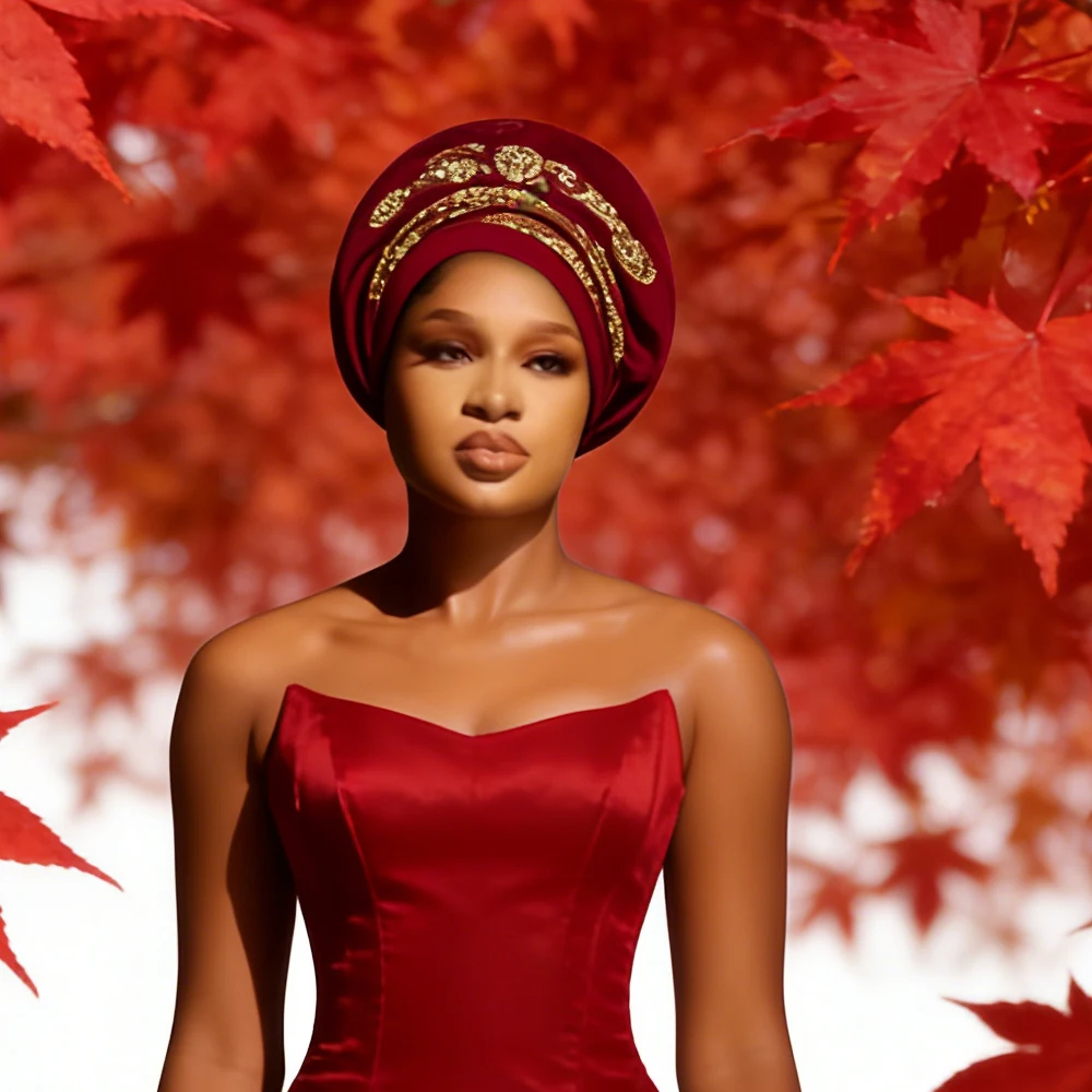 

Блестящая плиссированная шапка-тюрбан для женщин, африканский головной убор Auto Gele, женские повязки на голову, нигерийский вечерние головной убор, хиджаб, шляпа, головной убор