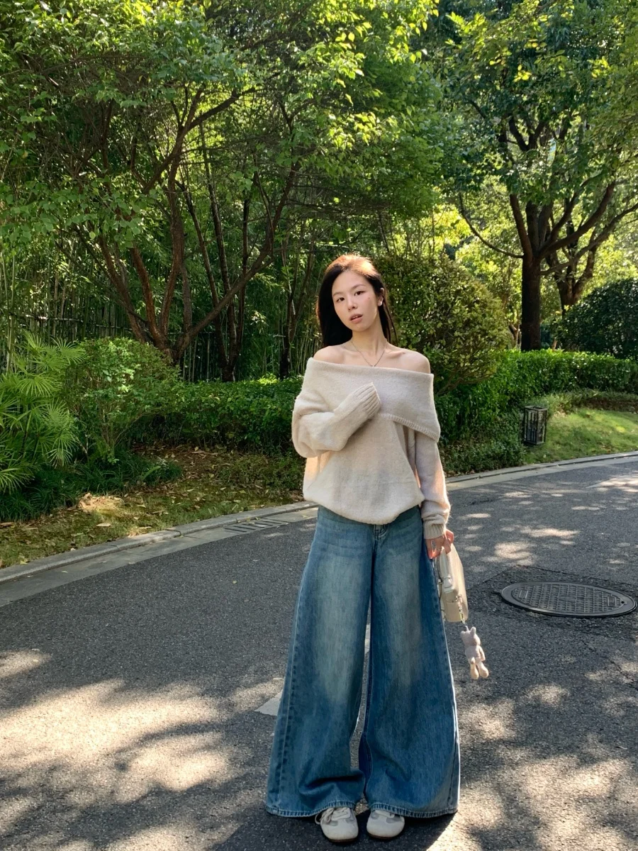 

Джинсы Bling Bubble Denim с высокой талией, широкими штанинами, свободного кроя, для весны и осени, для девушек, премиум-качество