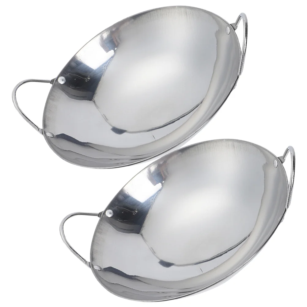 

2pcs Stainless Steel Cooking Double Handle For Hot Pot Ramen Kitchen Use Cookware Pan Stock Pot Wok Pan Kitchen
