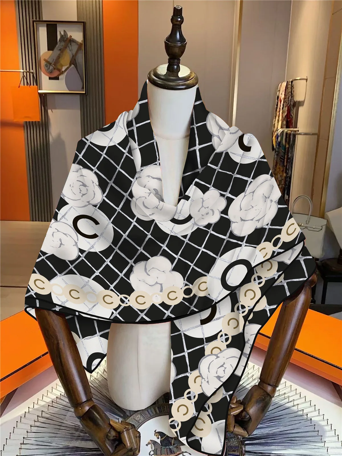 Women's Soft Faux Silk Wool Scarf 130x130cm Warm Elegant Gift Ladies Office Daily Party Matching Warm Wrap