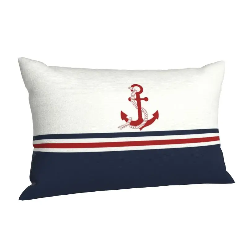 Custom Navy Blue Stripes Nautical Anchor Boat Pillowcase 60cmx40cm Cushions Cover Rectangle Pillowcase