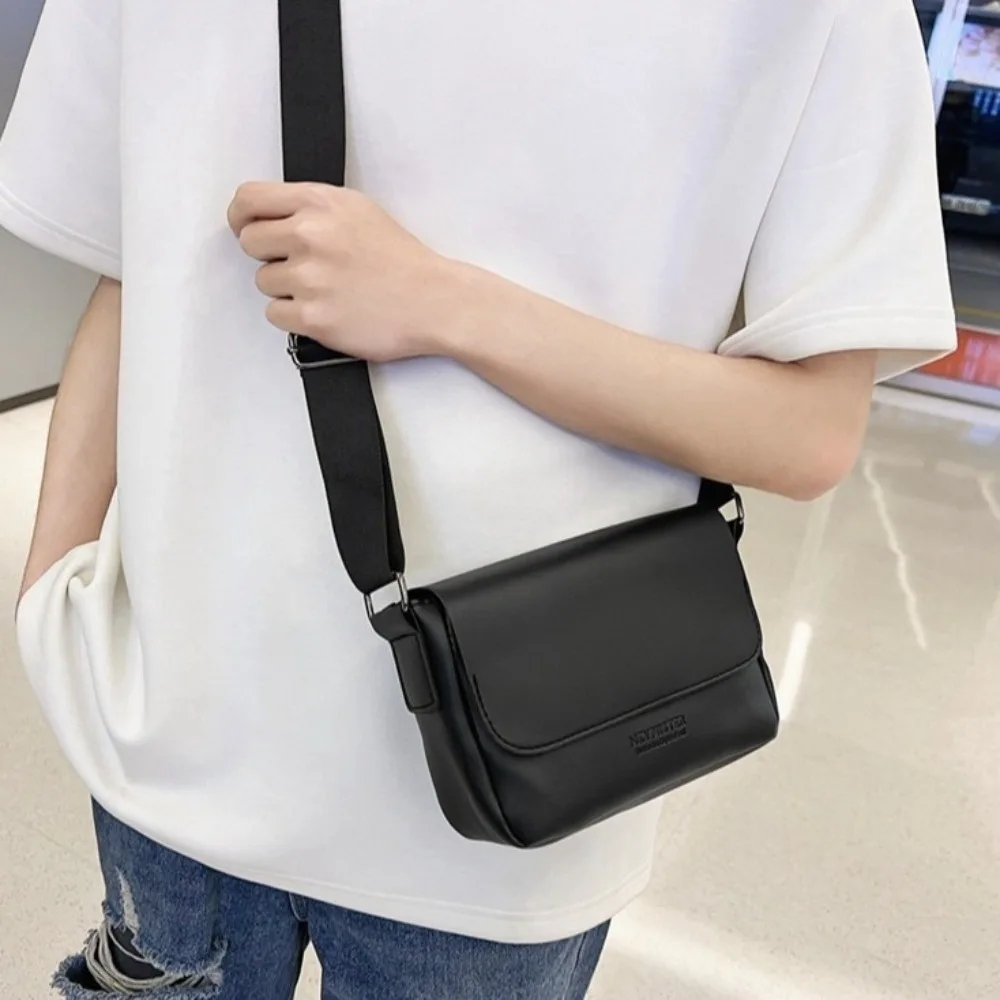 

Square Men's Messenger Bag Adjustable Strap Large Capacity PU Leather Shoulder Bag Solid Color Minimalist Crossbody Bag College